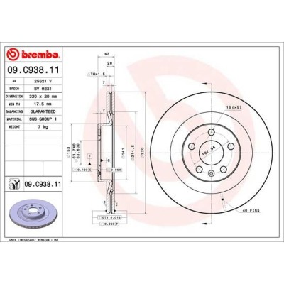 Bromsskiva BREMBO 09.C938.11, Bakaxel