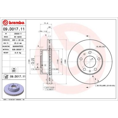 Bromsskiva BREMBO 09.D017.11, Framaxel
