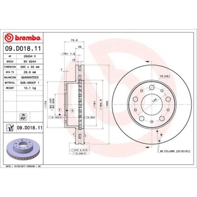Bromsskiva BREMBO 09.D018.11, Framaxel