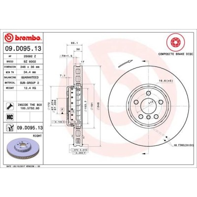 Bromsskiva BREMBO 09.D095.13, Framaxel Höger