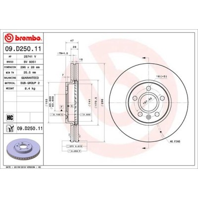 Bromsskiva BREMBO 09.D250.11, Framaxel