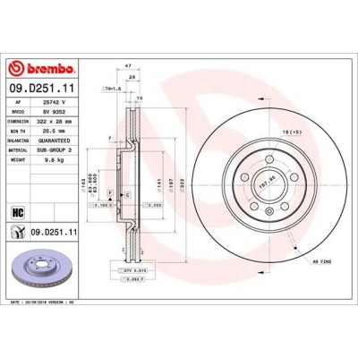 Bromsskiva BREMBO 09.D251.11, Framaxel
