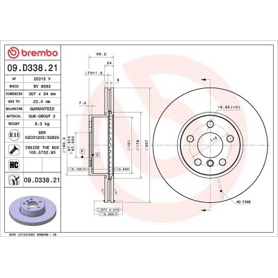 Bromsskiva BREMBO 09.D338.21, Framaxel