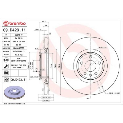 Bromsskiva BREMBO 09.D423.11, Framaxel