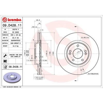 Bromsskiva BREMBO 09.D428.11, Framaxel