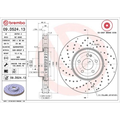 Bromsskiva BREMBO 09.D524.13, Framaxel