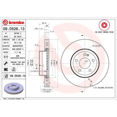Bromsskiva BREMBO 09.D526.13, Framaxel