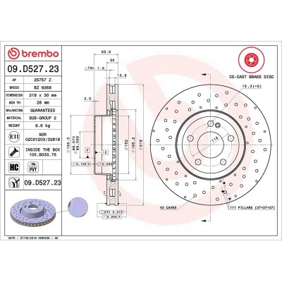 Bromsskiva BREMBO 09.D527.23, Framaxel