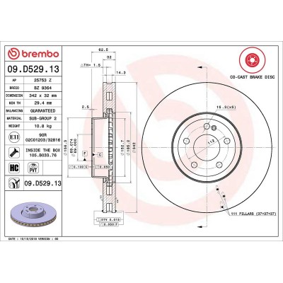 Bromsskiva BREMBO 09.D529.13, Framaxel
