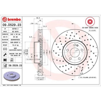 Bromsskiva BREMBO 09.D529.23, Framaxel