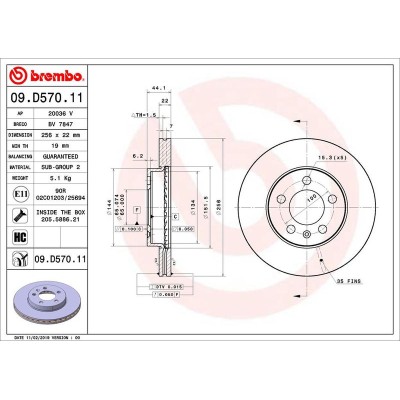 Bromsskiva BREMBO 09.D570.11, Framaxel