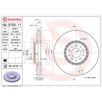 Bromsskiva BREMBO 09.D725.11, Framaxel