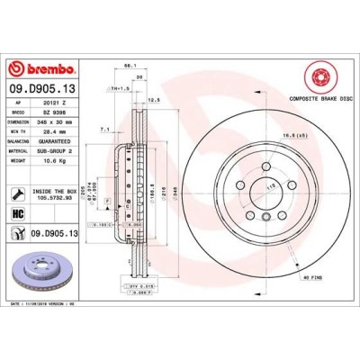 Bromsskiva BREMBO 09.D905.13, Framaxel