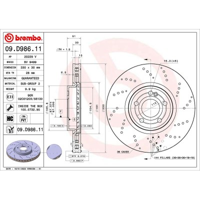 Bromsskiva BREMBO 09.D986.11, Framaxel