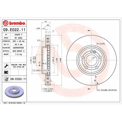 Bromsskiva BREMBO 09.E022.11, Framaxel