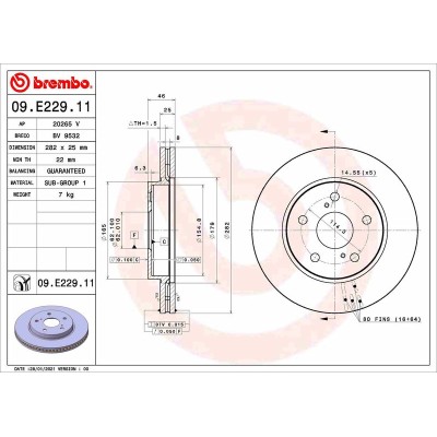 Bromsskiva BREMBO 09.E229.11, Framaxel