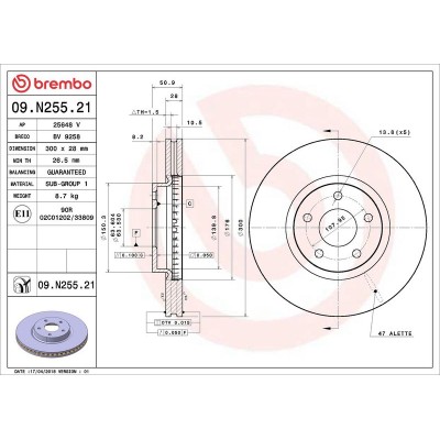 Bromsskiva BREMBO 09.N255.21, Framaxel