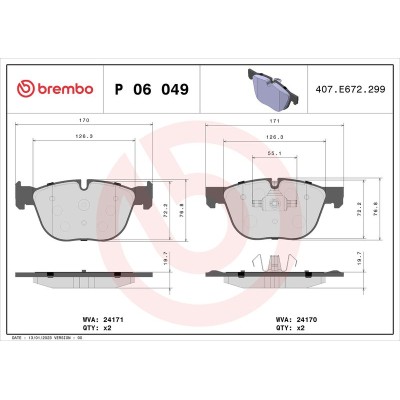 Bromsbelägg BREMBO P 06 049, Framaxel (Sats)