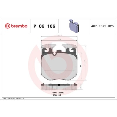 Bromsbelägg BREMBO P 06 106, Framaxel (Sats)