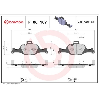 Bromsbelägg BREMBO P 06 107, Framaxel (Sats)