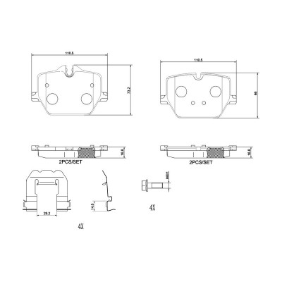 Bromsbelägg BREMBO P 06 116, Bakaxel (Sats)