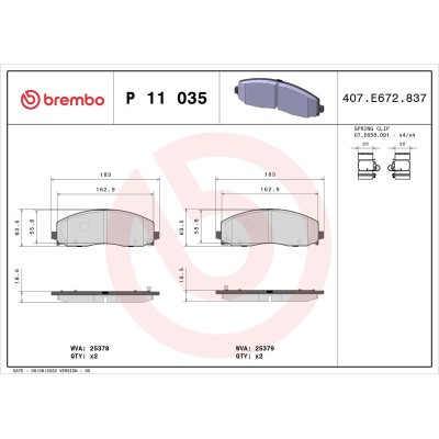 Bromsbelägg BREMBO P 11 035, Framaxel (Sats)