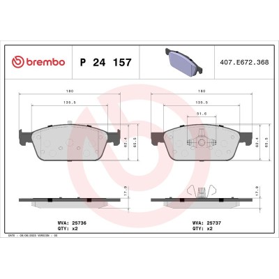 Bromsbelägg BREMBO P 24 157, Framaxel (Sats)