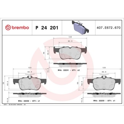 Bromsbelägg BREMBO P 24 201, Bakaxel (Sats)