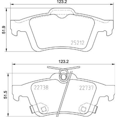 Bromsbelägg BREMBO P 24 216, Bakaxel (Sats)