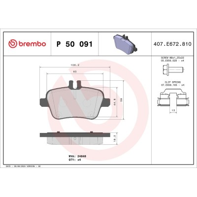 Bromsbelägg BREMBO P 50 091, Bakaxel (Sats)