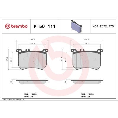 Bromsbelägg BREMBO P 50 111, Framaxel (Sats)