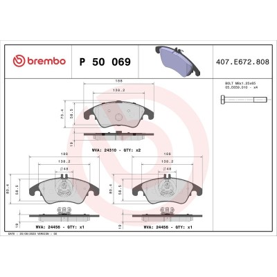 Bromsbelägg BREMBO P 50 122, Bakaxel (Sats)