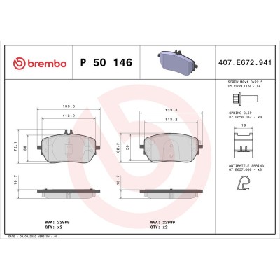 Bromsbelägg BREMBO P 50 146, Framaxel (Sats)