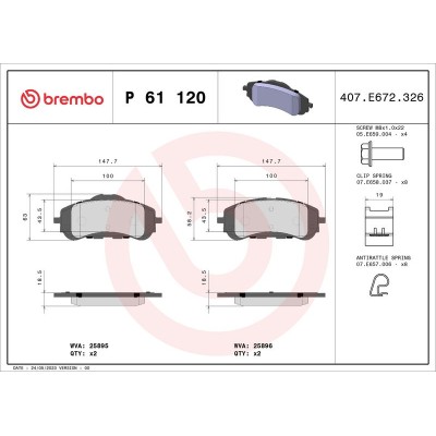 Bromsbelägg BREMBO P 61 120, Framaxel (Sats)