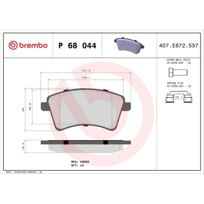 Bromsbelägg BREMBO P 68 044 Framaxel (Sats)