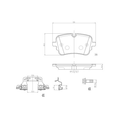 Bromsbelägg BREMBO P 85 190, Bakaxel (Sats)