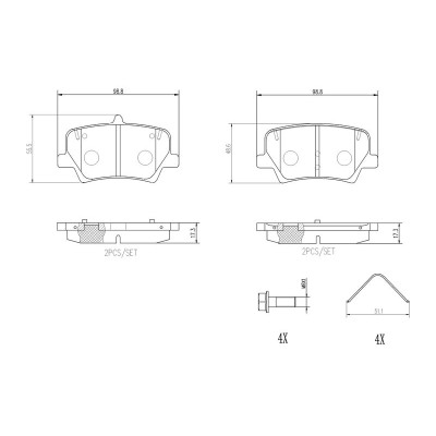Bromsbelägg BREMBO P 86 032, Bakaxel (Sats)